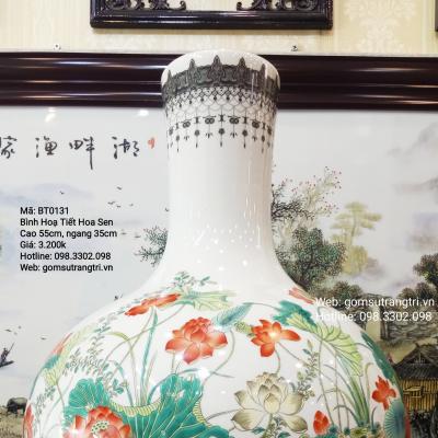 Bình họa tiết Hoa Sen Viền Vàng